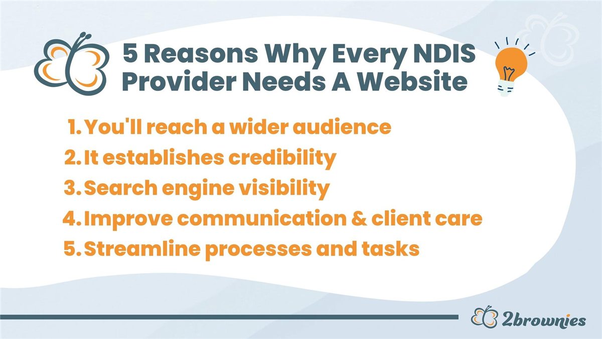 List graphic: 5 reasons every NDIS provider needs a website, from wider reach and credibility to streamlined processes.