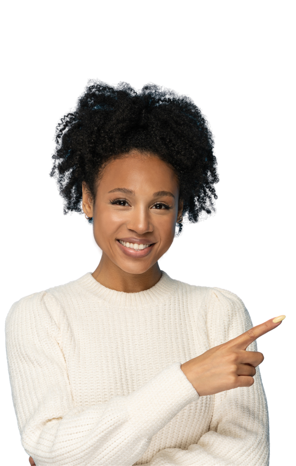 Smiling woman pointing to the list